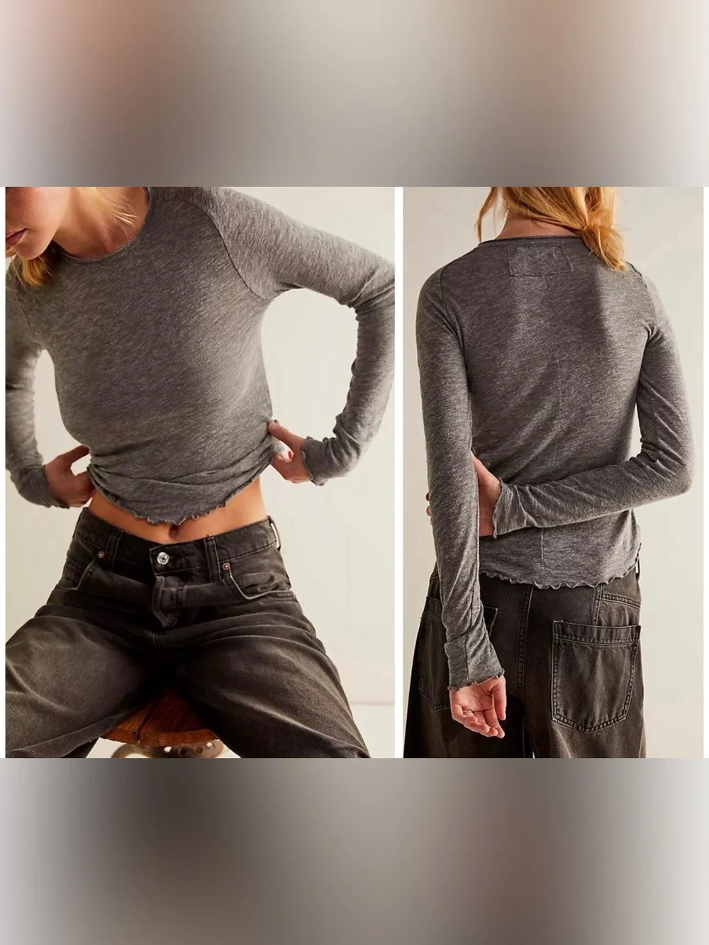 NWOT Free People We The Free Be My Baby Long-Sleeve Tee - Heather grey - XL